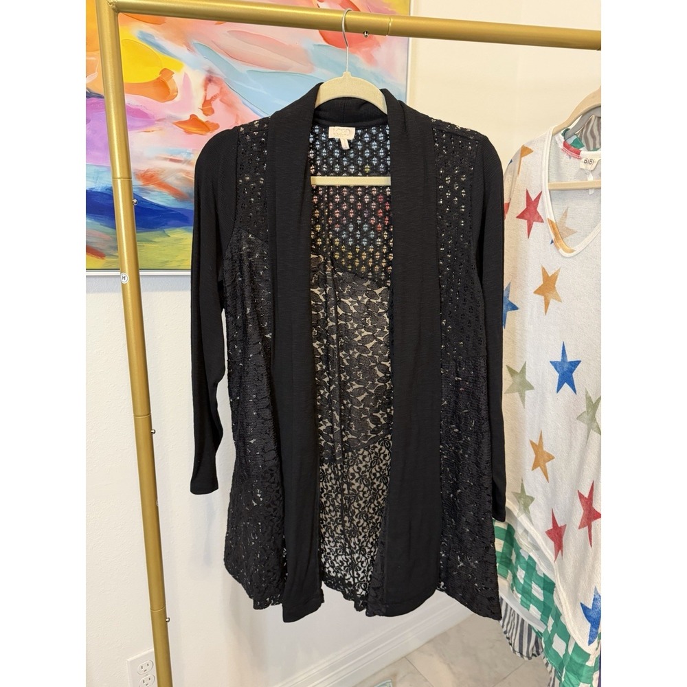 Logo Lavish Made In India Lace Black Cardigan 1X‎ Open Front